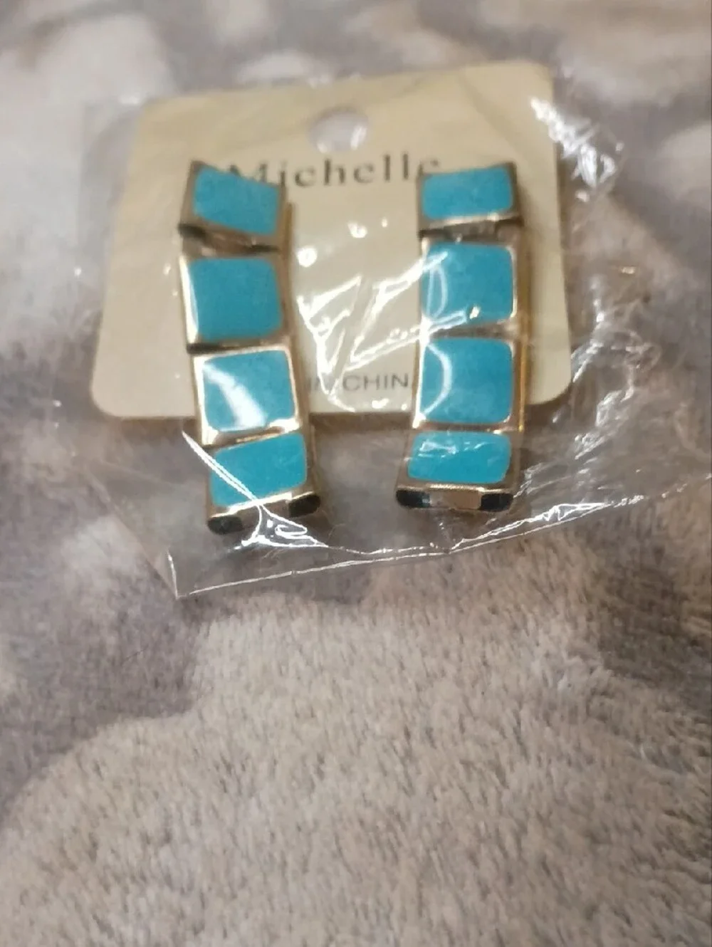 Michelle Turquoise Color Square Drop Earrings